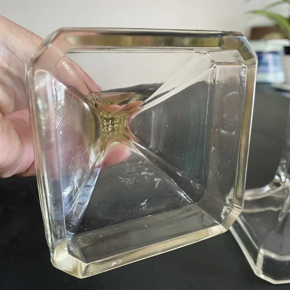 Vintage Pair Glass Candle Sticks Taper Candleholders Clear Square Base 7.5